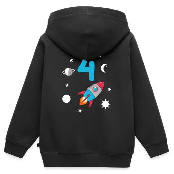 Fusée et espace 4e anniversaire - Sweat Premium à capuche zippé enfant bio - noir - Dos - AI Model Kid Male (0cm)