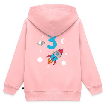 Fusée d’anniversaire et espace - Sweat Premium à capuche zippé enfant bio - rose - Dos - AI Model Kid Female (0cm)