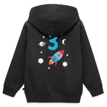 Fusée d’anniversaire et espace - Sweat Premium à capuche zippé enfant bio - noir - Dos - AI Model Kid Male (0cm)
