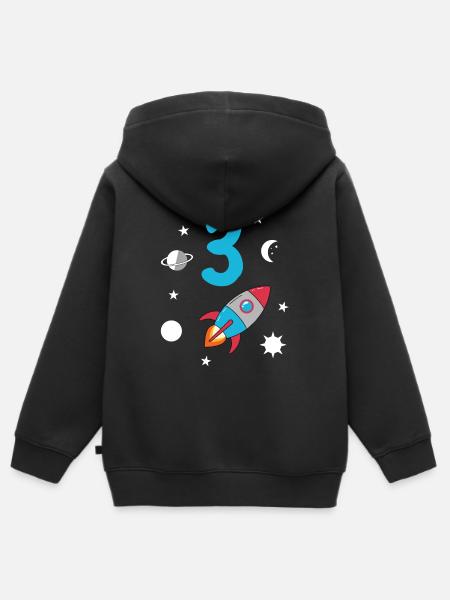 Birthday rocket and space - Kids Premium Organic Zip-up Hoodie - black