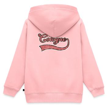 Lettrage de Cologne - Sweat Premium à capuche zippé enfant bio - rose - Dos - AI Model Kid Female (0cm)
