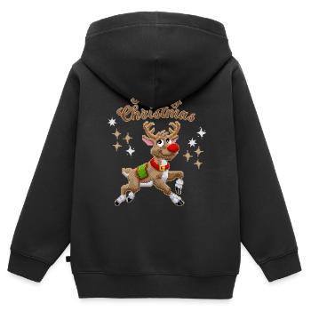 Pixel Reindeer, Renne, Noël Pixelart - Sweat Premium à capuche zippé enfant bio - noir - Dos - AI Model Kid Male (0cm)