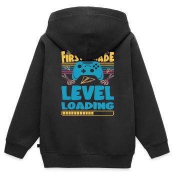First Day of School Leveled Up To First Grade Boy - Kids Premium Organic Zip-up Hoodie - black - Back - AI Model Kid Male (0cm)
