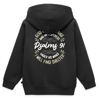 Gott Ist Meine Zuflucht Und Meine Festung Psalmen - Kinder Premium Organic Zip Hoodie - Schwarz - Hinten - AI Model Kid Male (0cm)