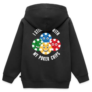 Joueur de poker Je joue toujours avec mes jetons de poker - Fu - Sweat Premium à capuche zippé enfant bio - noir - Dos - AI Model Kid Male (0cm)