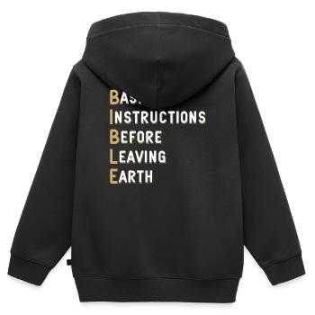 Instructions de base de la leçon biblique avant - Sweat Premium à capuche zippé enfant bio - noir - Dos - AI Model Kid Male (0cm)