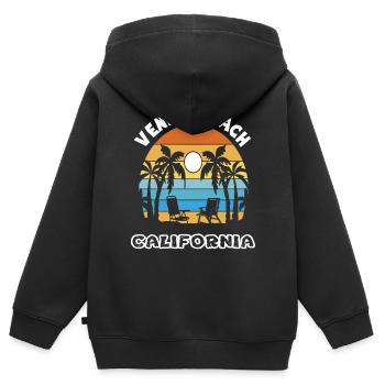 Venice Beach Vacances en famille California Ocean Palm - Sweat Premium à capuche zippé enfant bio - noir - Dos - AI Model Kid Male (0cm)
