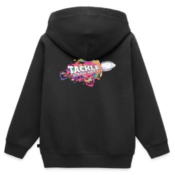 S’attaquer au stress Away Sports Sensibilisation au stress - Sweat Premium à capuche zippé enfant bio - noir - Dos - AI Model Kid Male (0cm)