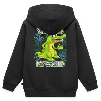 Crocodile Crocodile, saying, pun, Valentine's Day - Kids Premium Organic Zip-up Hoodie - black - Back - AI Model Kid Male (0cm)