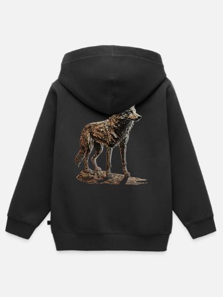 Wolf Tiermotiv Wölfe Geschenk Geburtstag Wald - Premium børne zip-hættetrøje økologisk - sort
