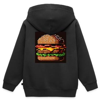 Burger 8 bits, Pixel Art - Sweat Premium à capuche zippé enfant bio - noir - Dos - AI Model Kid Male (0cm)