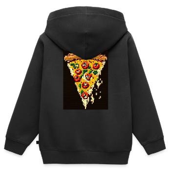 Pizza 8 bits, Pixel Art - Sweat Premium à capuche zippé enfant bio - noir - Dos - AI Model Kid Male (0cm)