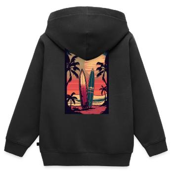 Style Rétro Surf - Sweat Premium à capuche zippé enfant bio - noir - Dos - AI Model Kid Male (0cm)