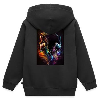 Casque coloré - Sweat Premium à capuche zippé enfant bio - noir - Dos - AI Model Kid Male (0cm)