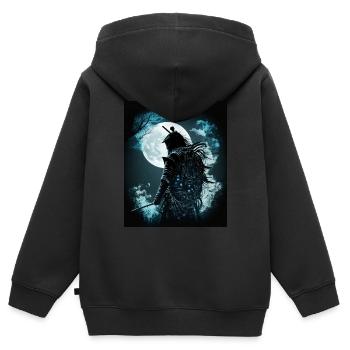 Japanischer Samurai im Mondlicht - Kinder Premium Organic Zip Hoodie - Schwarz - Hinten - AI Model Kid Male (0cm)
