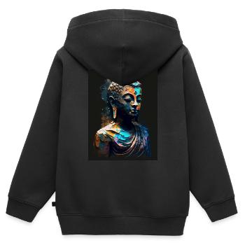 Statue abstraite de Bouddha - Sweat Premium à capuche zippé enfant bio - noir - Dos - AI Model Kid Male (0cm)