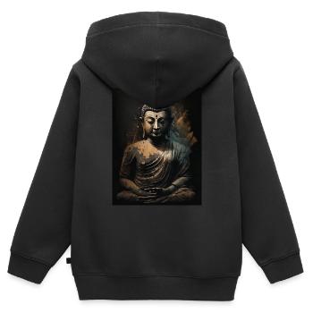 Buddha-Skulptur aus Bronze - Kinder Premium Organic Zip Hoodie - Schwarz - Hinten - AI Model Kid Male (0cm)