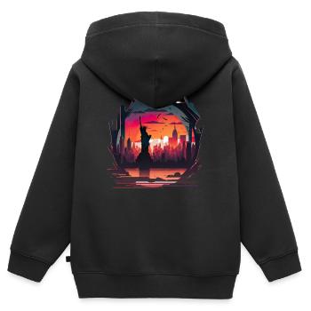 New York City Skyline Sonnenuntergang Hitze - Kinder Premium Organic Zip Hoodie - Schwarz - Hinten - AI Model Kid Male (0cm)