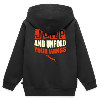 Sautez et dépliez vos ailes tout en - Sweat Premium à capuche zippé enfant bio - noir - Dos - AI Model Kid Male (0cm)