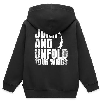 Sautez et dépliez vos ailes Saut à l’élastique - Sweat Premium à capuche zippé enfant bio - noir - Dos - AI Model Kid Male (0cm)
