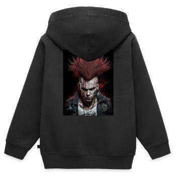 Cooler Punk mit roten Haaren - Kinder Premium Organic Zip Hoodie - Schwarz - Hinten - AI Model Kid Male (0cm)