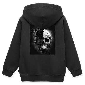 Crâne au clair de lune - Sweat Premium à capuche zippé enfant bio - noir - Dos - AI Model Kid Male (0cm)
