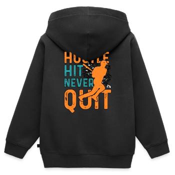 Hustle Hit Never Quit Baseball - Sweat Premium à capuche zippé enfant bio - noir - Dos - AI Model Kid Male (0cm)