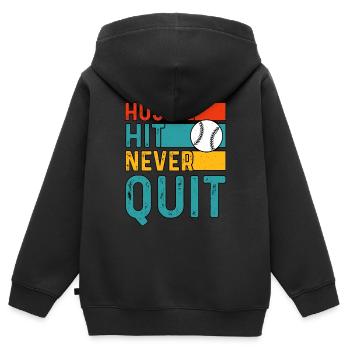 Hustle Hit Never Quit Baseball - Sweat Premium à capuche zippé enfant bio - noir - Dos - AI Model Kid Male (0cm)