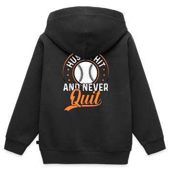 Hustle Hit et n’abandonnez jamais le baseball - Sweat Premium à capuche zippé enfant bio - noir - Dos - AI Model Kid Male (0cm)