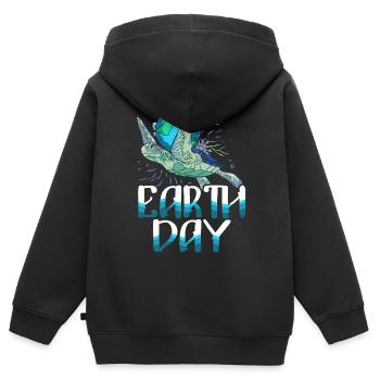 Jour de la Terre Mère Nature Tortue de mer - Sweat Premium à capuche zippé enfant bio - noir - Dos - AI Model Kid Male (0cm)