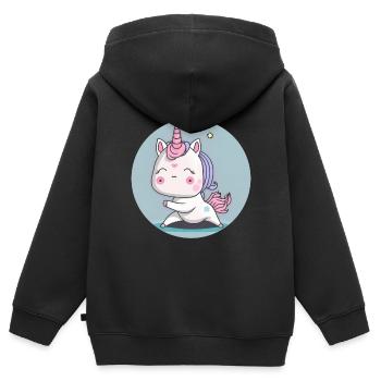 Licorne Chibi Yoga - Sweat Premium à capuche zippé enfant bio - noir - Dos - AI Model Kid Male (0cm)