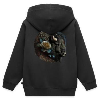 Bison - Sweat Premium à capuche zippé enfant bio - noir - Dos - AI Model Kid Male (0cm)