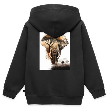 Doppelbelichtung Elefant und Savanne - Kinder Premium Organic Zip Hoodie - Schwarz - Hinten - AI Model Kid Male (0cm)