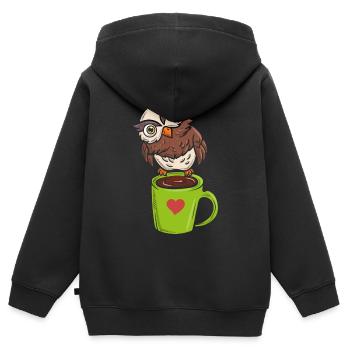 Eule Nachtvogel Koffeinliebhaber - Kinder Premium Organic Zip Hoodie - Schwarz - Hinten - AI Model Kid Male (0cm)
