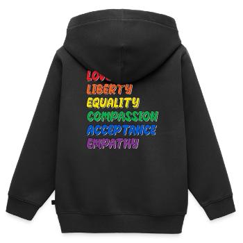 Stolz LGBTQ. Aussage - Kinder Premium Organic Zip Hoodie - Schwarz - Hinten - AI Model Kid Male (0cm)