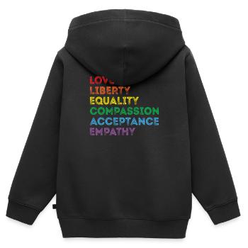 Stolz LGBTQ. Aussage - Kinder Premium Organic Zip Hoodie - Schwarz - Hinten - AI Model Kid Male (0cm)