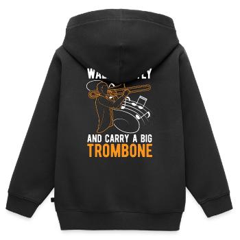Trombone Walk Softly And Carry Musical Instrument - Kinder Premium Organic Zip Hoodie - Schwarz - Hinten - AI Model Kid Male (0cm)