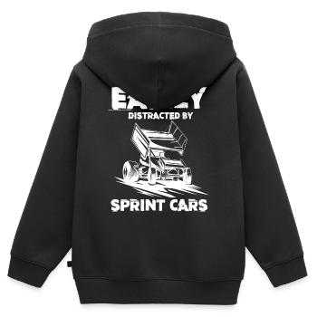 Courses de voitures de sprint, voitures de sprint, courses sur piste de terre - Sweat Premium à capuche zippé enfant bio - noir - Dos - AI Model Kid Male (0cm)
