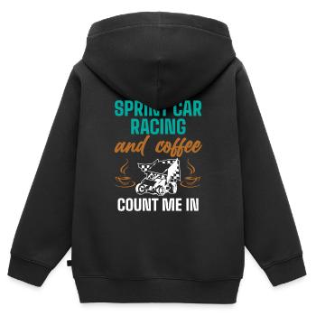 Courses de voitures de sprint, voitures de sprint, courses sur piste de terre - Sweat Premium à capuche zippé enfant bio - noir - Dos - AI Model Kid Male (0cm)