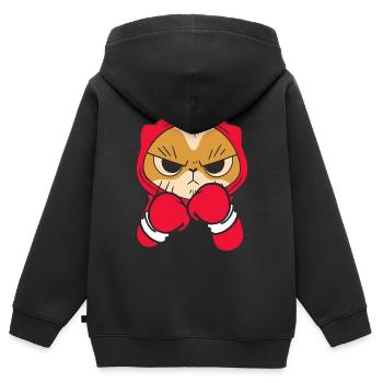 Cat Boxer Martial Athlète Sparring Sports de combat - Sweat Premium à capuche zippé enfant bio - noir - Dos - AI Model Kid Male (0cm)