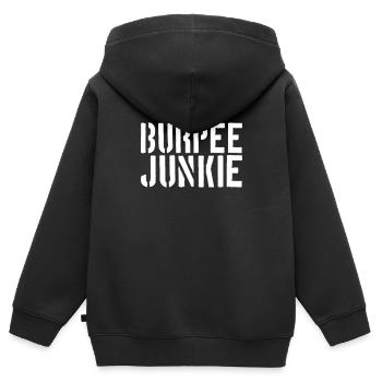 Burpee Junkie - Kinder Premium Organic Zip Hoodie - Schwarz - Hinten - AI Model Kid Male (0cm)