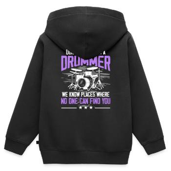 Don’t Mess With A Drummer - Batteur - Sweat Premium à capuche zippé enfant bio - noir - Dos - AI Model Kid Male (0cm)