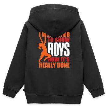 Grimpeurs muraux, grimpeurs de murs - Sweat Premium à capuche zippé enfant bio - noir - Dos - AI Model Kid Male (0cm)