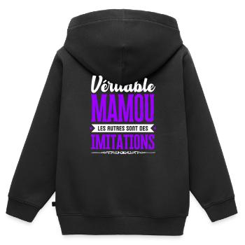 Véritable Mamou les autres sont des imitations ! - Sweat Premium à capuche zippé enfant bio - noir - Dos - AI Model Kid Male (0cm)