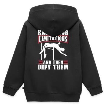 High Jump Know Your Limitations And Long Jump - Kids Premium Organic Zip-up Hoodie - black - Back - AI Model Kid Male (0cm)