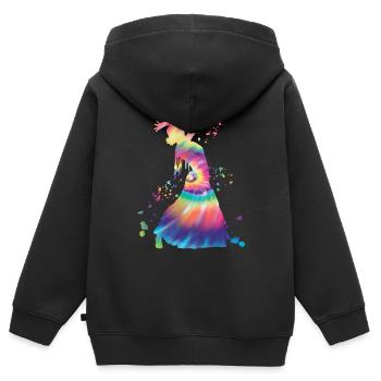 Femme flamenco avec robe flamenco - Sweat Premium à capuche zippé enfant bio - noir - Dos - AI Model Kid Male (0cm)