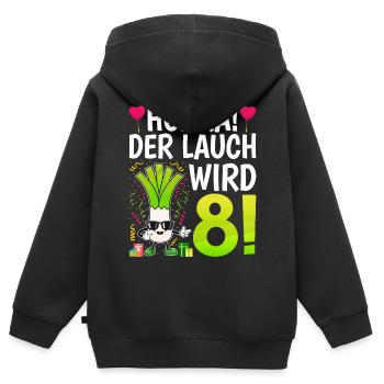 Hurra der Lauch wird 8 - Kinder Premium Organic Zip Hoodie - Schwarz - Hinten - AI Model Kid Male (0cm)