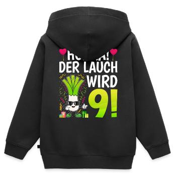 Hurra der Lauch wird 9 - Kinder Premium Organic Zip Hoodie - Schwarz - Hinten - AI Model Kid Male (0cm)