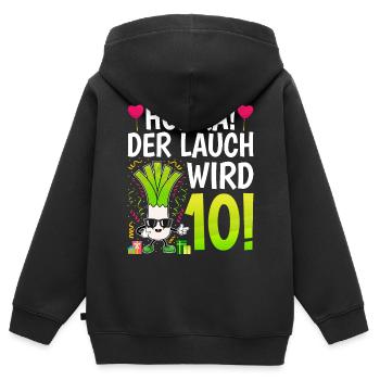 Hurra der Lauch wird 10 - Kinder Premium Organic Zip Hoodie - Schwarz - Hinten - AI Model Kid Male (0cm)