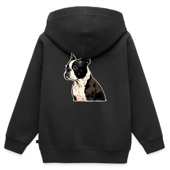 Boston Terrier - Sweat Premium à capuche zippé enfant bio - noir - Dos - AI Model Kid Male (0cm)
